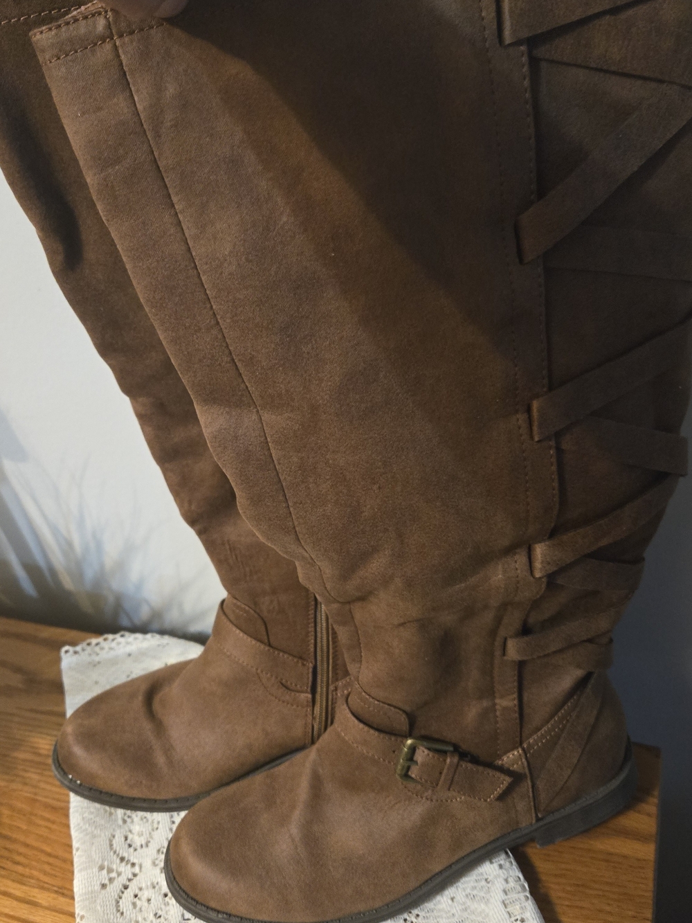 Just Fab Arleigh Brown Faux Suede Wide Calf Riding Boots Size 10 WC